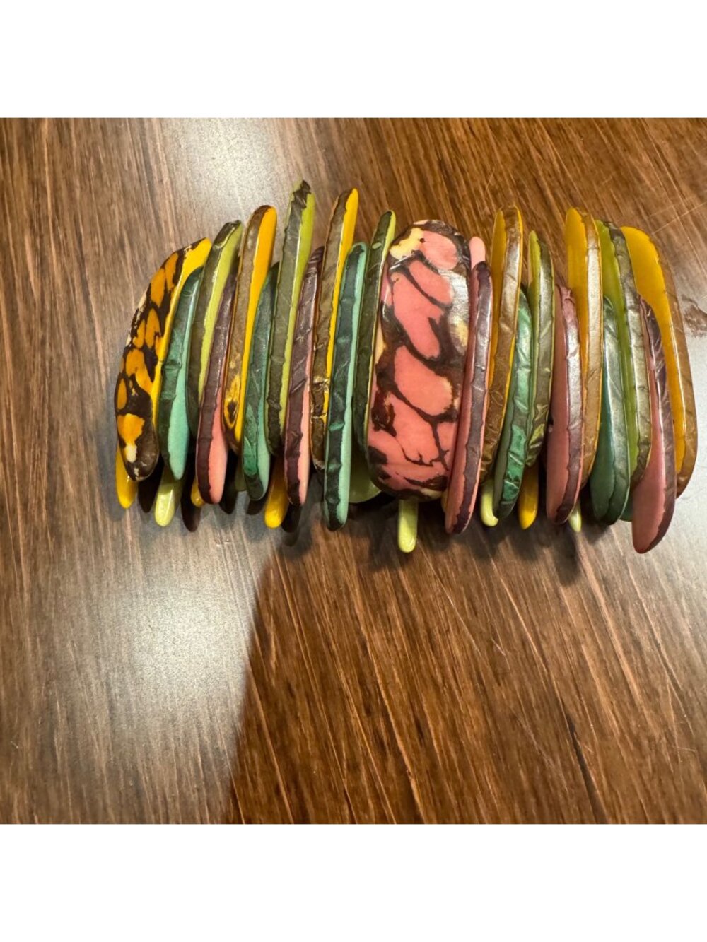 Multicolor Abstract Pattern Chunky Resin Stretch Bracelet
